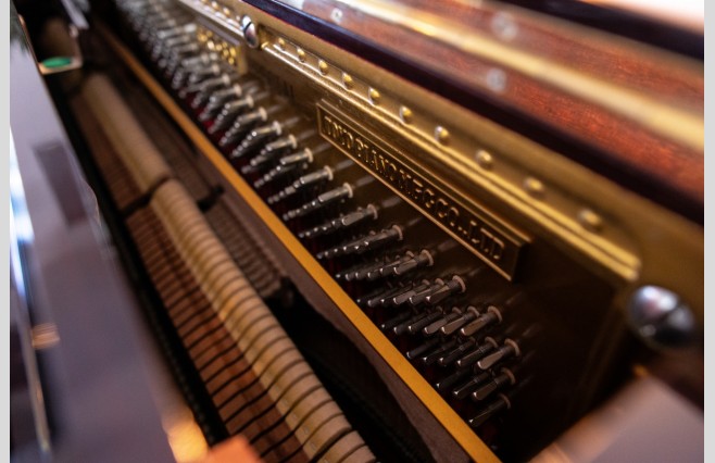 Used Apollo Polished Dark Wine Mahogany SR650 Upright Piano - All Inclusive Premium Package (SN:141448) - Image 12
